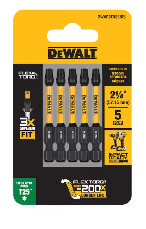 DeWalt DWAF2TX25IR5 Flextorq 1/4-in x 2-1/4 -in Torx Impact Driver Bit T25 (5-Piece)