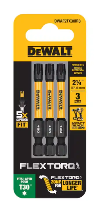 DeWalt DWAF2TX30IR3 Flextorq 1/4-in x 2-1/4 -in Torx Impact Driver Bit T30 (3-Piece)