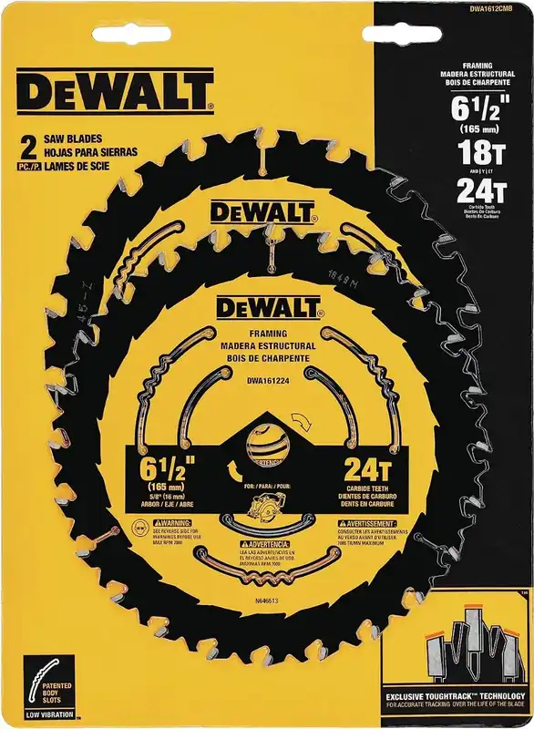 DeWalt 6-1/2" 18 & 24 Tooth, Wood Cutting, Circular Saw Blade DWA1612CMB