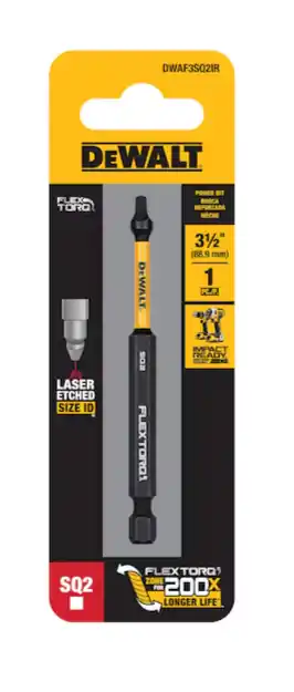 DeWalt DWAF3SQ2IR FlexTorq 1/4-in x 3-1/2-in Square/Robertson Impact Driver Bit SQ2