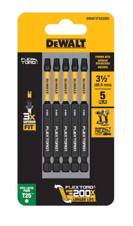 DeWalt DWAF3TX25IR5 Flextorq 1/4-in x 3-1/2-in Torx Impact Driver Bit T25 (5-Piece)