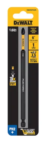 DeWalt DWAF6PH2IR FlexTorq 1/4-in x 6-in Phillips Impact Driver Bit PH2