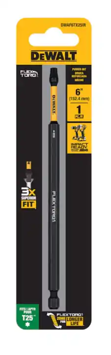 DeWalt DWAF6TX25IR Flextorq 1/4-in x 6-in Torx Impact Driver Bit T25