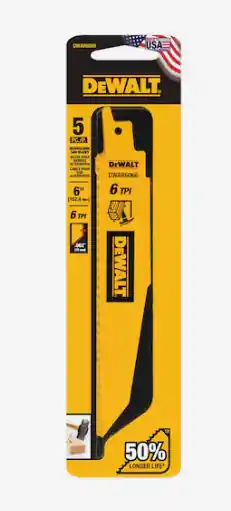 DeWalt DWAR660 6 In 10 TPI Demolition Bimetal Reciprocating Saw Blades 5PK