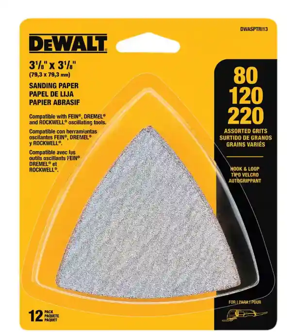 DeWalt DWASPTRI3 Hook-and-Loop Triangle Sandpaper Assortment (12-Piece)