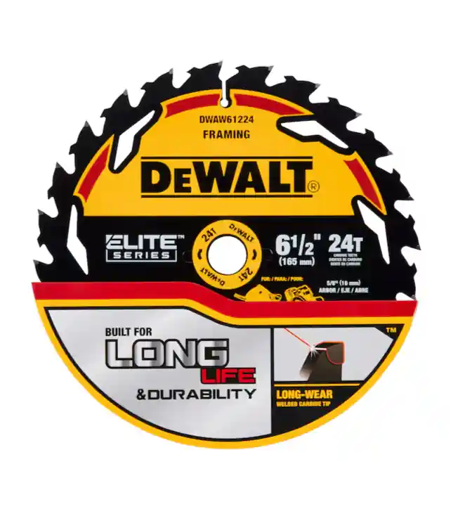 DeWalt DWAW61224 ELITE SERIES 6-1/2-in 24-Tooth Rough Finish Tungsten Carbide-tipped Steel Circular Saw Blade