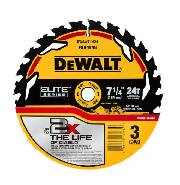 DeWalt DWAW714243PK ELITE SERIES 7-1/4-in 24-Tooth Rough Finish Tungsten Carbide-tipped Steel Circular Saw Blade Set (3-Pack)
