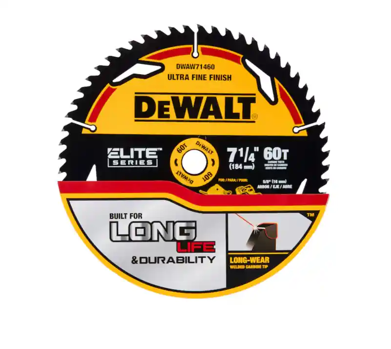 DEWALT DWAW71460 ELITE SERIES 7-1/4-in 60-Tooth Fine Finish Tungsten Carbide-tipped Steel Circular Saw Blade