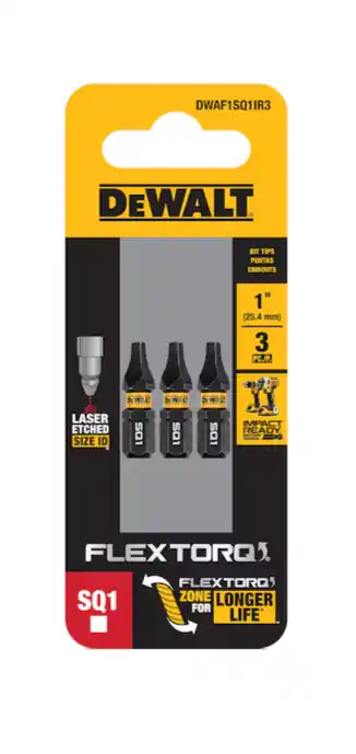 DEWALT DWAF1SQ1IR3 Flextorq 1/4-in x 1-in Square/Robertson Impact Driver Bit (3-Piece)