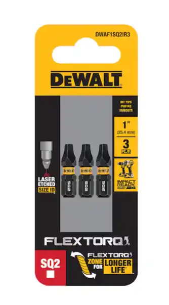 DEWALT DWAF1SQ2IR3 Flextorq 1/4-in x 1-in Square/Robertson Impact Driver Bit (3-Piece)