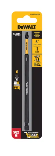DEWALT DWAF6SQ2IR Flextorq 1/4-in x 6-in Square/Robertson Impact Driver Bit