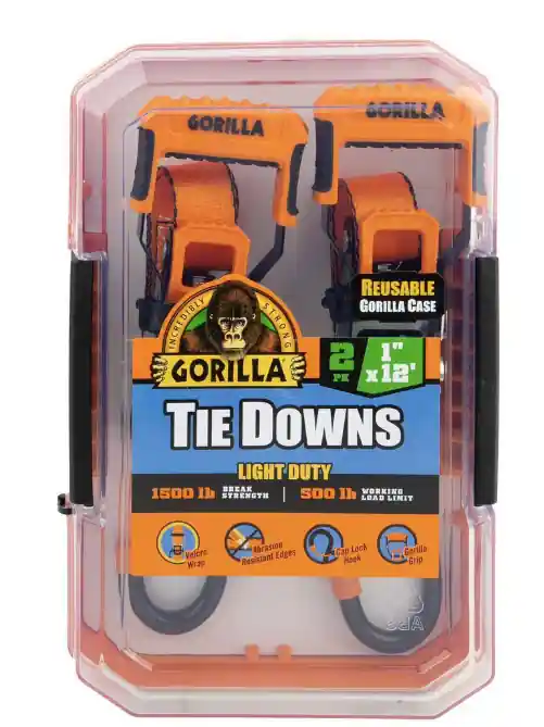 Erickson Gorilla 1 in. x 12 ft. Ratchet Strap with Orange Grip Handle with Cap Locks (2-Pack)