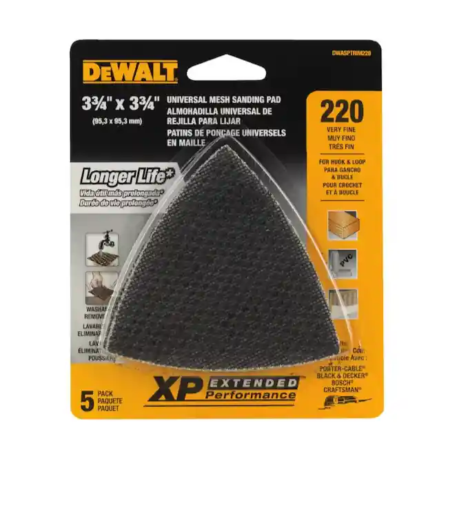 DEWALT DWASPTRIM220 MESH OSCILLATING TRIANGLE Very Fine 220-Grit Detail Sandpaper 5.8-in W x 4.8-in L 5 pack