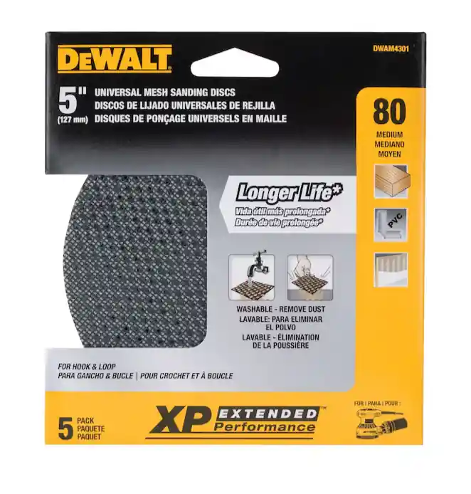 DEWALT DWAM4301 Medium 80-Grit Disc Sandpaper 5-in W x 5-in L 5-Pack