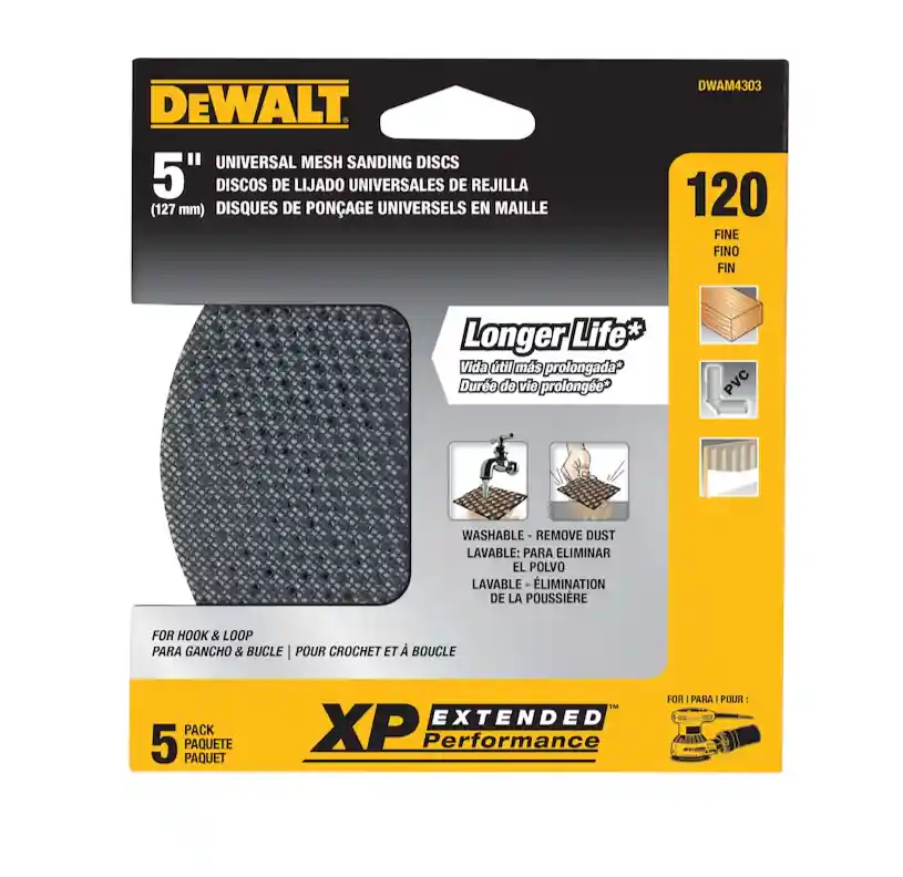 DEWALT DWAM4303 Fine 120-Grit Disc Sandpaper 5-in W x 5-in L 5-Pack