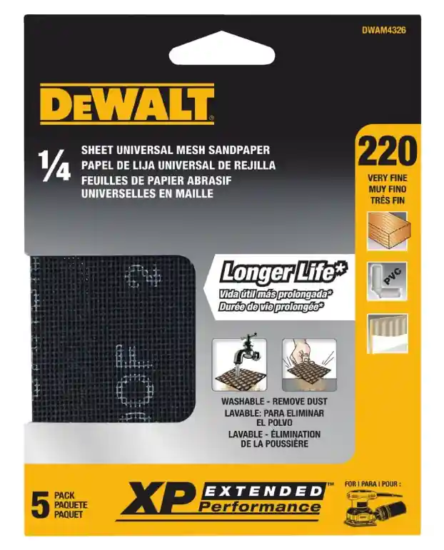 DEWALT DWAM4326 220 Grit Mesh Sheet (5 Sheets), 1/4"