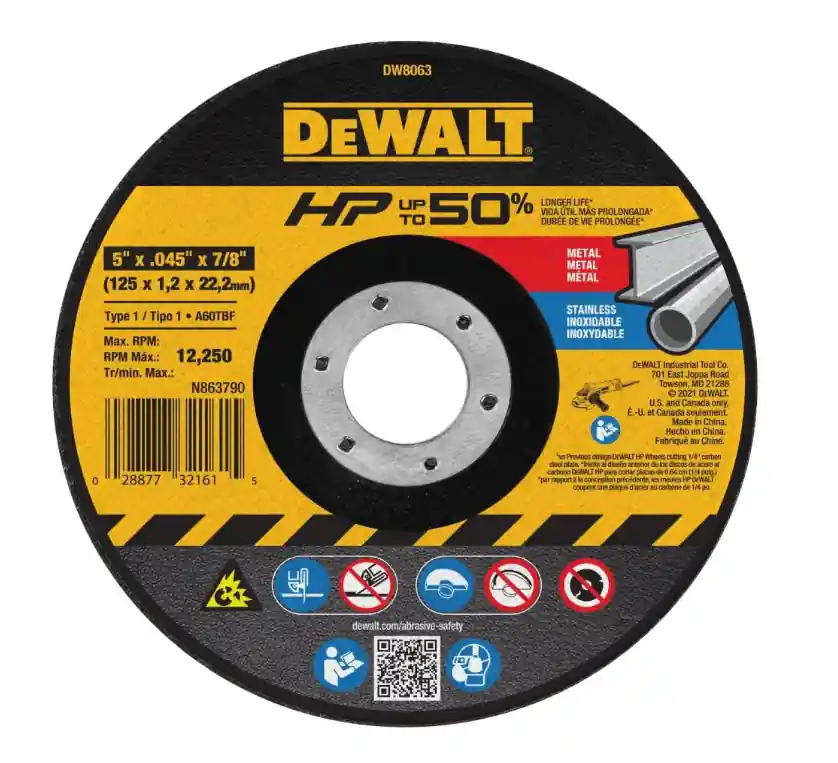DEWALT DW8063 5-Inch by .045-Inch by 7/8-Inch A60T Abrasive Metal/INOX Cutting Wheel