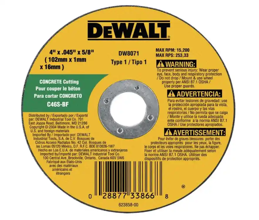 DEWALT DW8071 Concrete/Masonry Wheel, 4-Inch X .045-Inch X 5/8