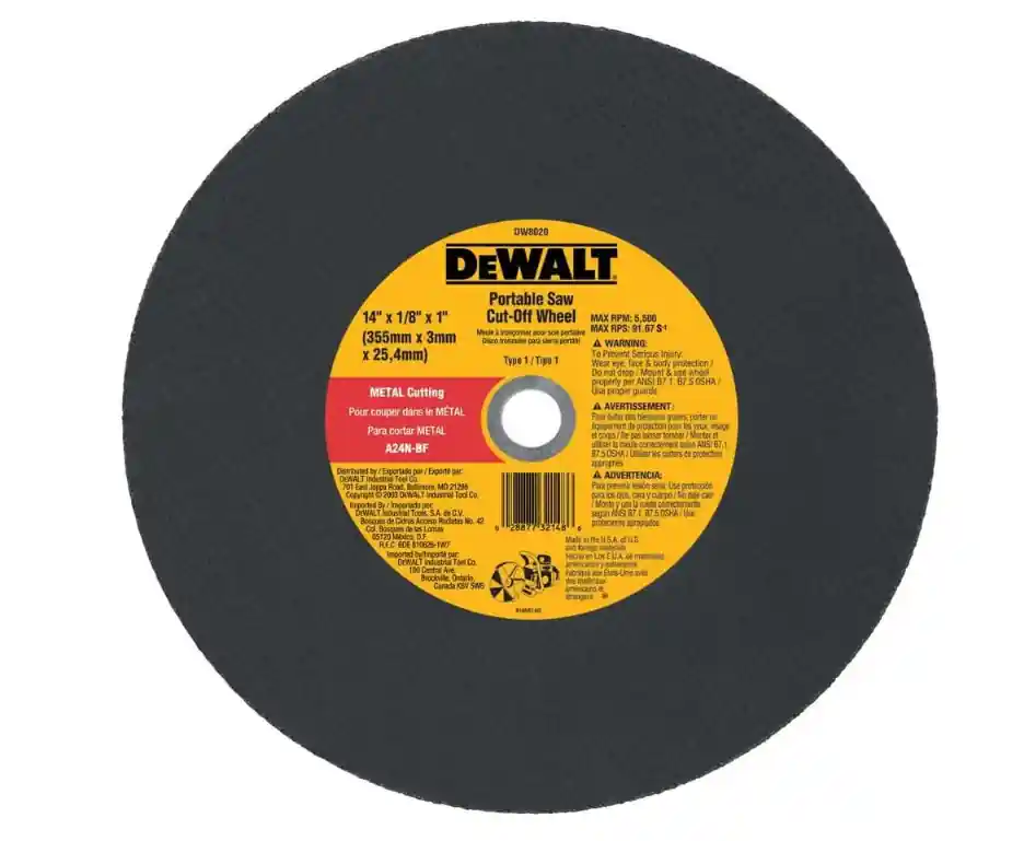 DEWALT DW8021 14" x 5/32" x 20mm Metal Cutting High Speed Cut-Off Wheel