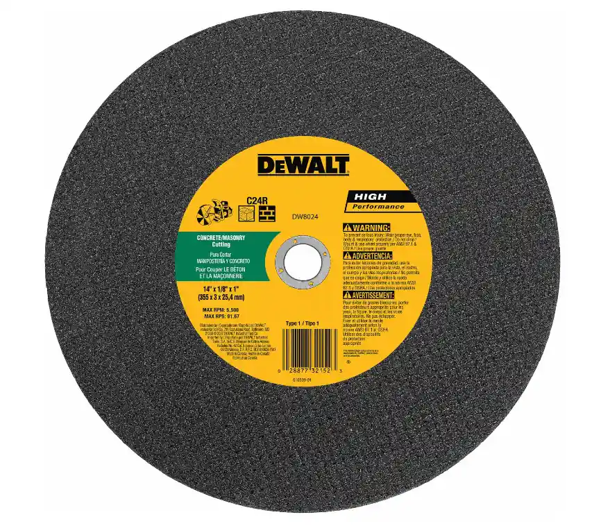 DEWALT DW8024 14" x 1/8" x 1" Concrete/Masonry High Speed Cut-Off Wheel