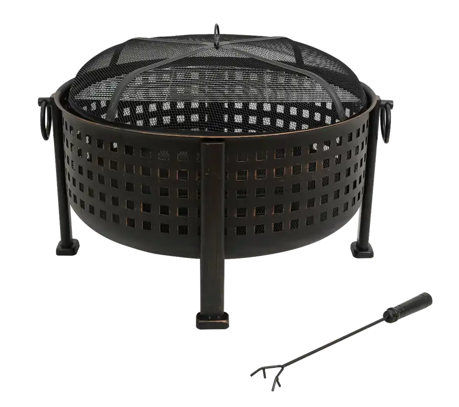 Livingscape 30" Round Steel Fire Pit - Bronze