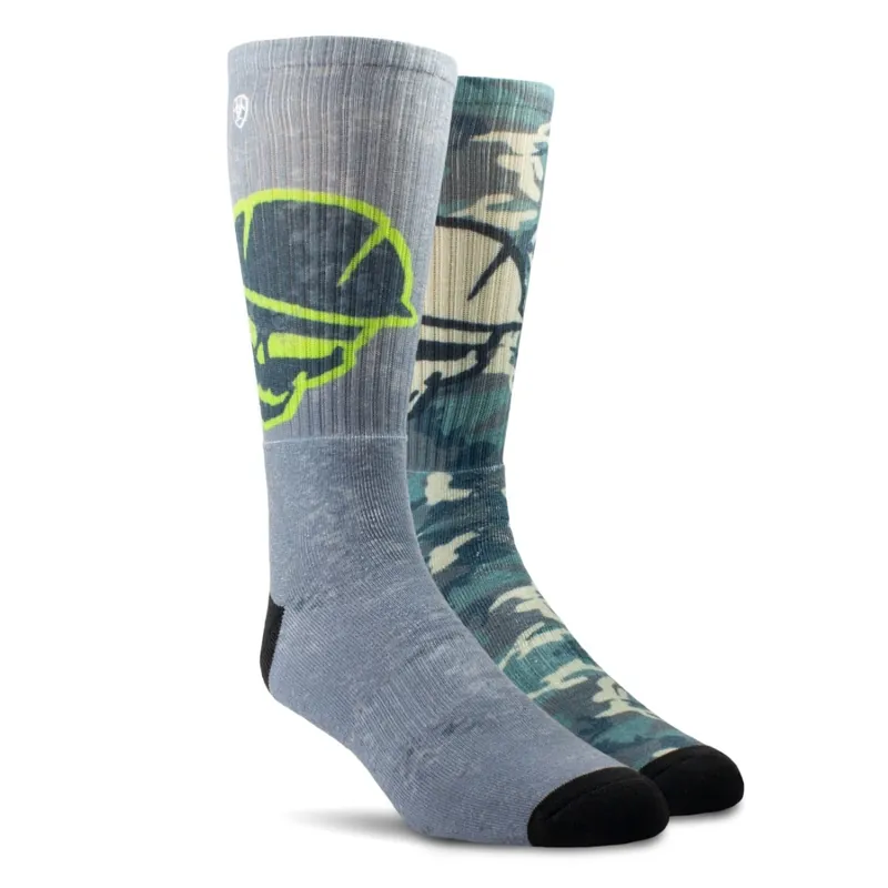 Ariat Unisex Roughneck Graphic Crew Work Sock 2 Pair Multi Color Pack