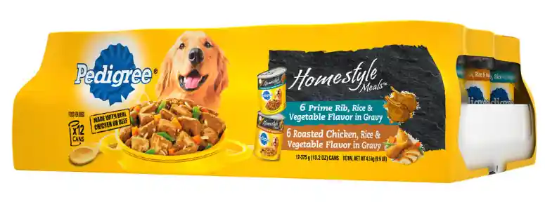 PEDIGREE® Homestyle Meals Variety Pack Adult Wet Dog Food, 6 Prime Rib, Rice & Vegetable, 6 Roasted Chicken, Rice & Vegetable - 12 Pack