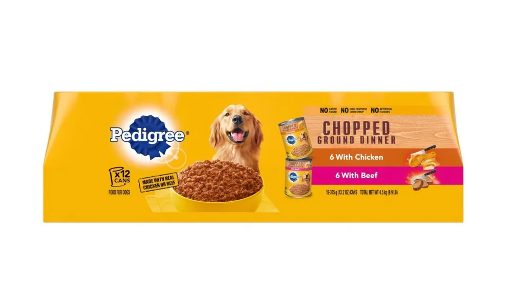 PEDIGREE® Chopped Ground Dinner Variety Pack Adult Wet Dog Food, 6 with Chicken, 6 with Beef 13.2oz can - 12 Pack