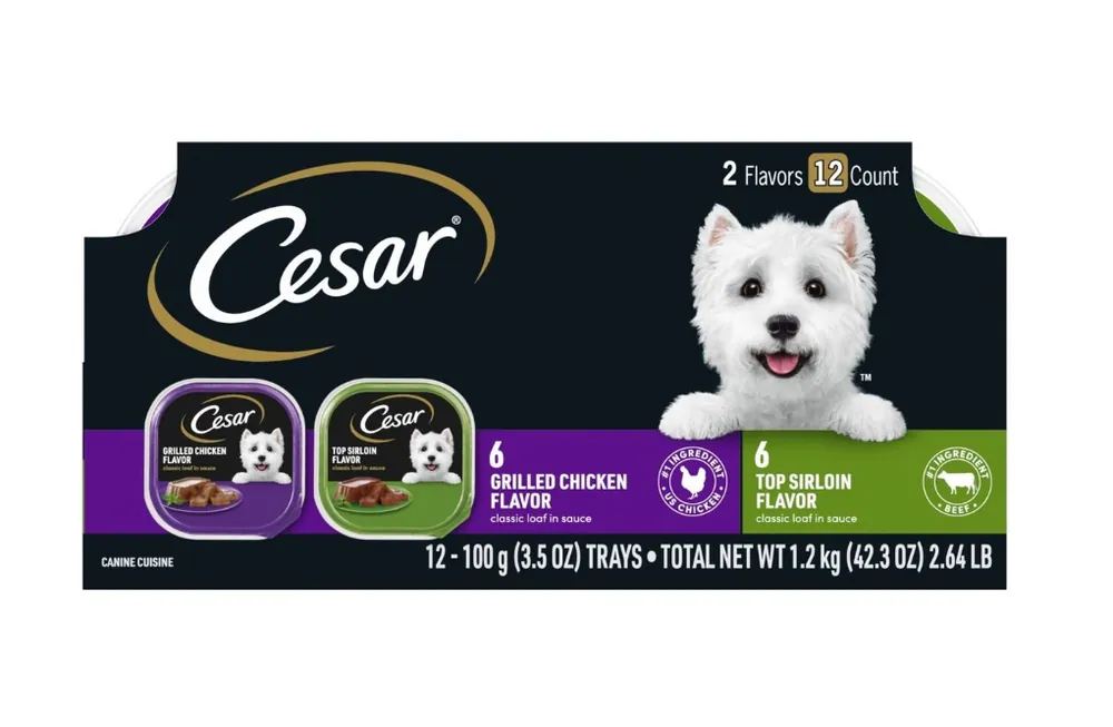 Cesar Canine Cuisine Club Variety Pack, Top Sirloin & Grilled Chicken 3.5 oz Tray-12 Pack, 474-209-15