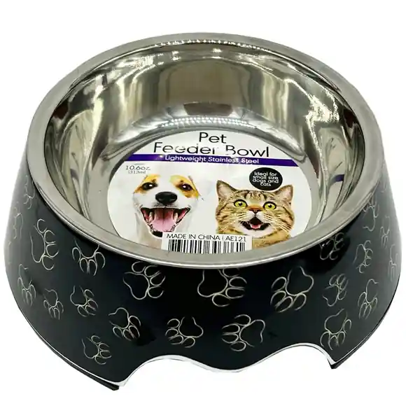 Kole Imports D6.75" Paw Pattern Pet Feeder with Removeable Steel Bowl