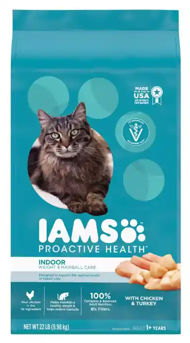 Iams Proactive Health Indoor Weight & Hairball Care, With Chicken and Turkey, Dry Cat Food- 22 Lbs
