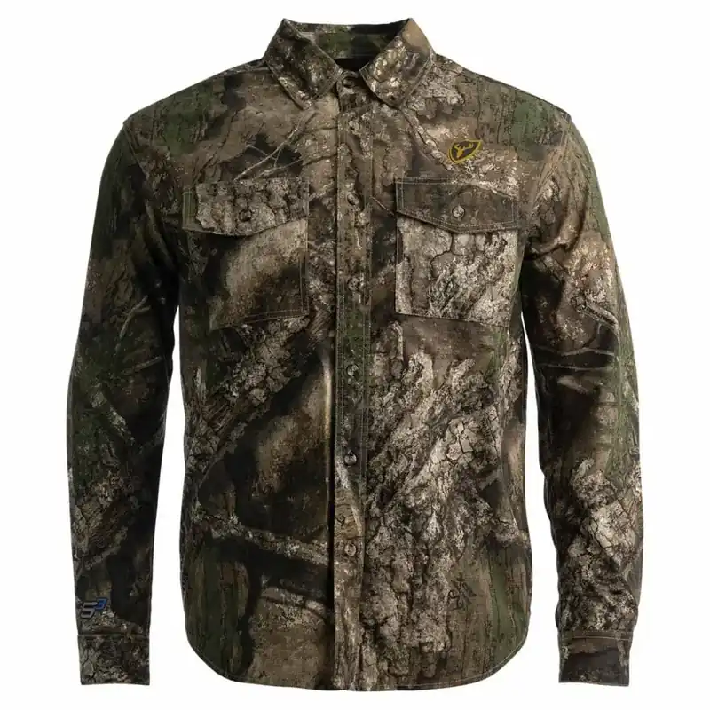 Blocker Outdoors Men‘s Shield Fused Cotton Button Up Shirt - Realtree APX