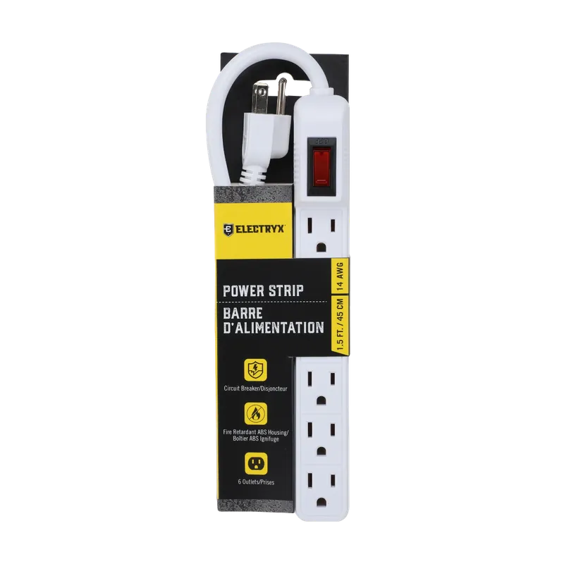 Electryx 6 Outlet Power Strip with 1.5 Foot Cord