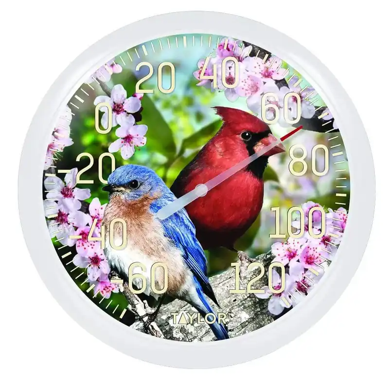 Taylor Precision Products 13.25" Cardinal & Blue Bird Dial Thermometer