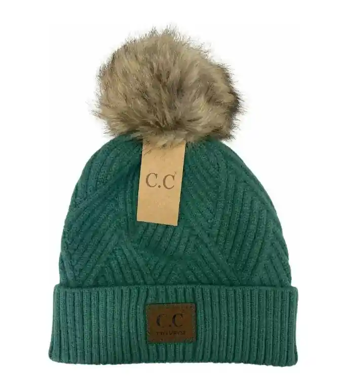 C.C. Beanie Women‘s Large Patch Heathered Pom Beanie HAT2060- Antique Sea Green