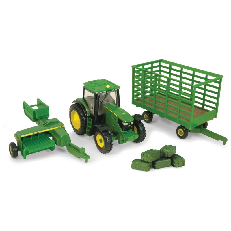 ERTL John Deere 1 64 Scale 6210R Tractor with 338 Square Baler, Bale Wagon & Bales