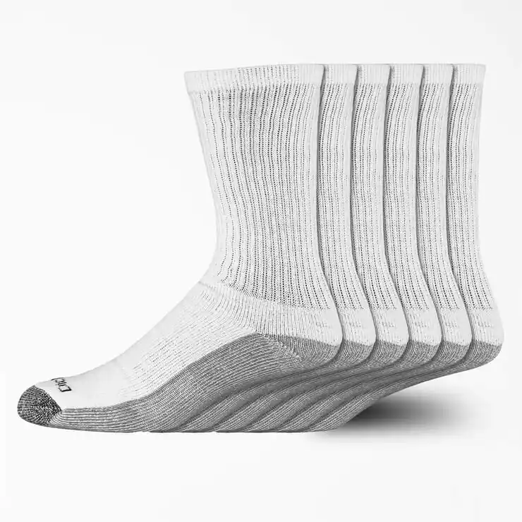 Dickies Mens Dri-Tech White Crew Socks - 6PK - Size 6-12