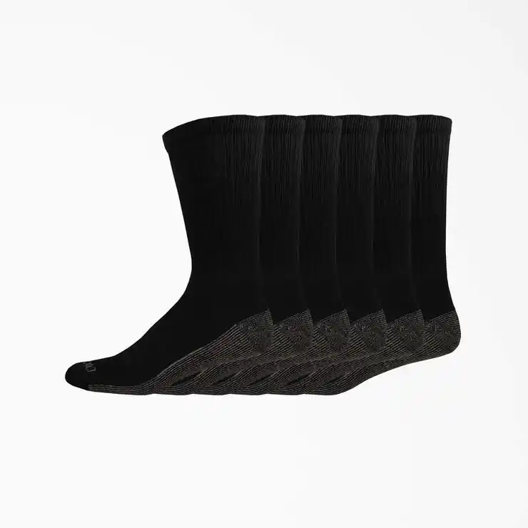 Dickies Mens Dri-Tech White Black Crew Socks - 6PK - Size 6-12