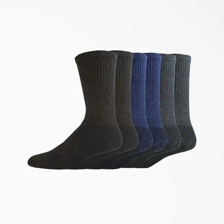 Dickies Men‘s Moisture Control Brown/Navy Crew Work Socks - 6 Pk