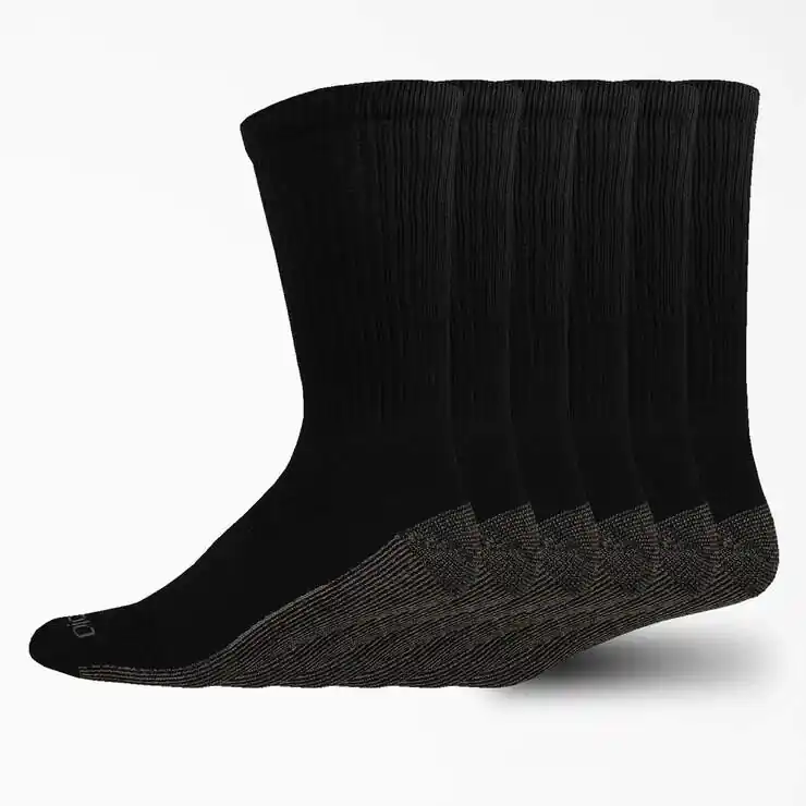 Dickies Men‘s Moisture Control Black Crew Work Socks - 6 Pk - Big & Tall
