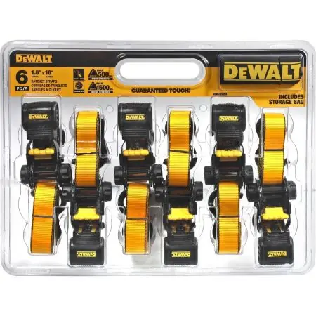 DeWalt 1500 LB 6-PK 1"x10‘ Ratchet Strap with Bag - DXBC15006X