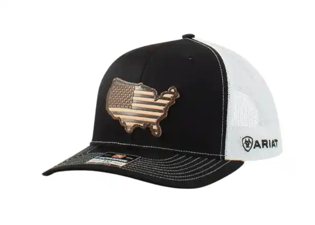 Ariat Men‘s Leather USA Patch Baseball Cap - Black