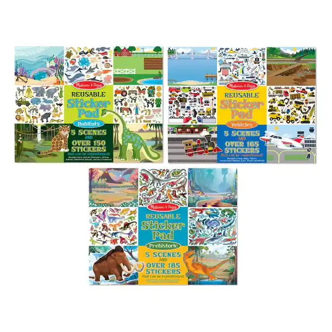 Melissa & Doug Reusable Sticker Pad 3-Pack Vehicles, Habitats, Prehistoric