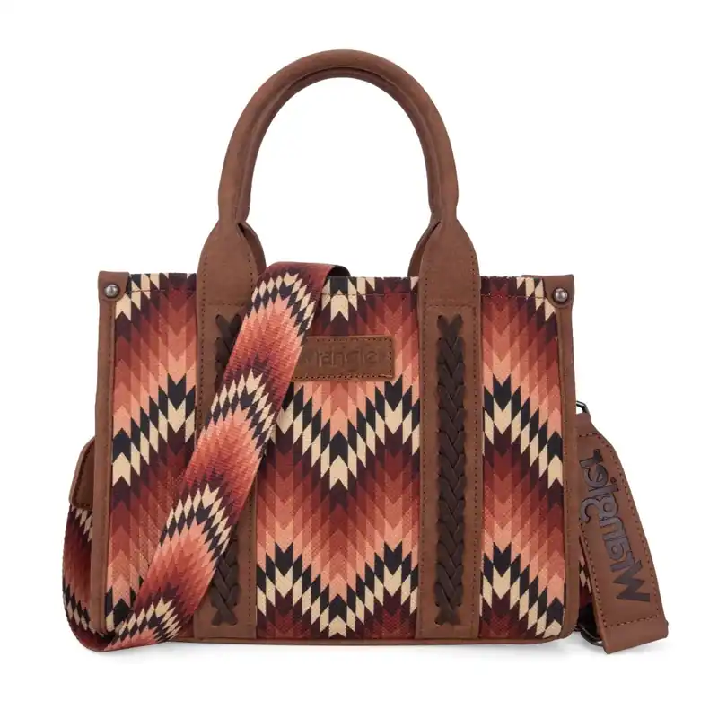Montana West Wrangler Southwestern Pattern Dual Sided Print Concealed Carry Tote / Crossbody - Orange/Brown