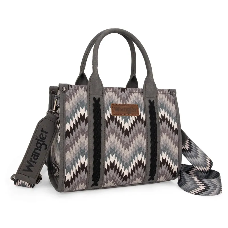 Montana West Wrangler Southwestern Pattern Dual Sided Print Concealed Carry Tote / Crossbody - Gray/Black