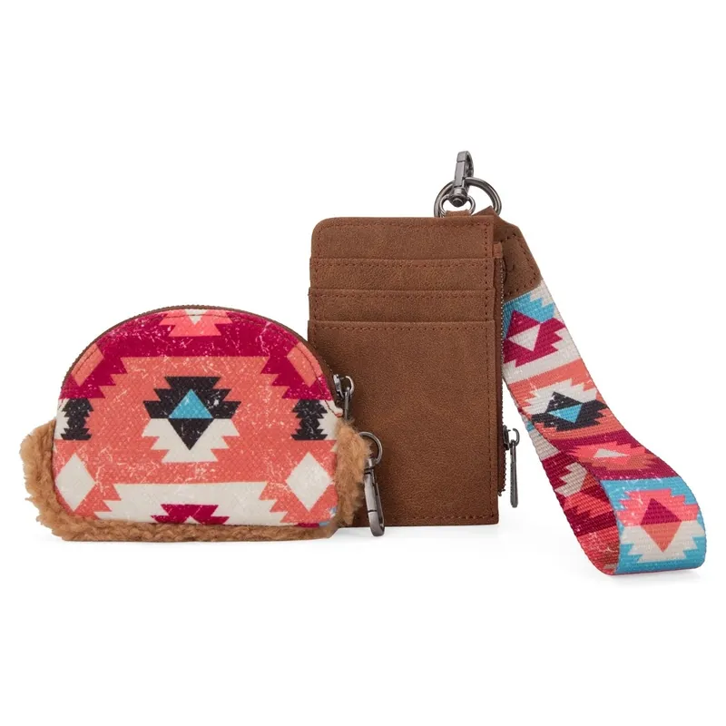 Montana West Wrangler Sherpa Southwestern Art Print Dual Pouch Wristlet - Brown