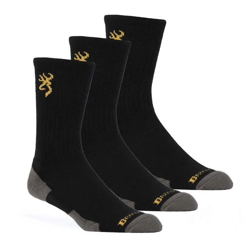 Browning Men‘s Everyday Crew 3 Pack Casual LARGE Socks - Black