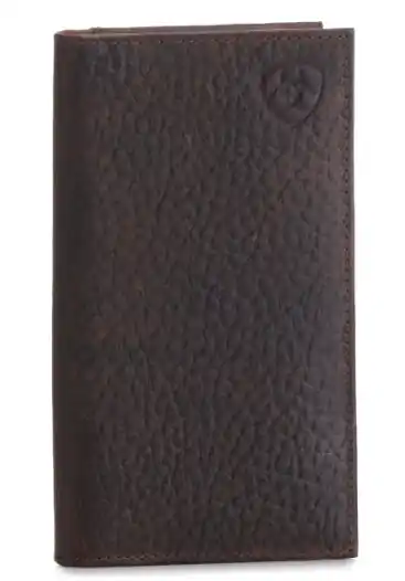 Ariat Men‘s Embossed Shield Logo Checkbook / Rodeo Wallet - Brown