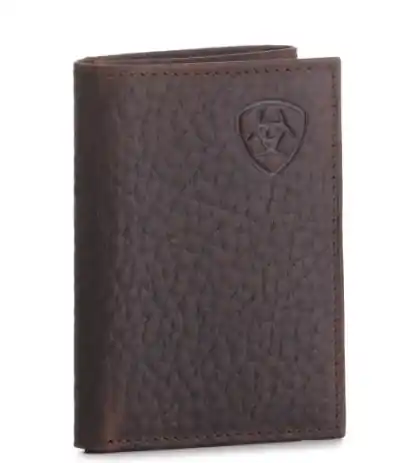 Ariat Men‘s Embossed Shield Logo Trifold Wallet - Brown