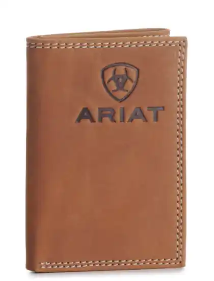 Ariat Men‘s Embossed Logo Trifold Wallet - Tan